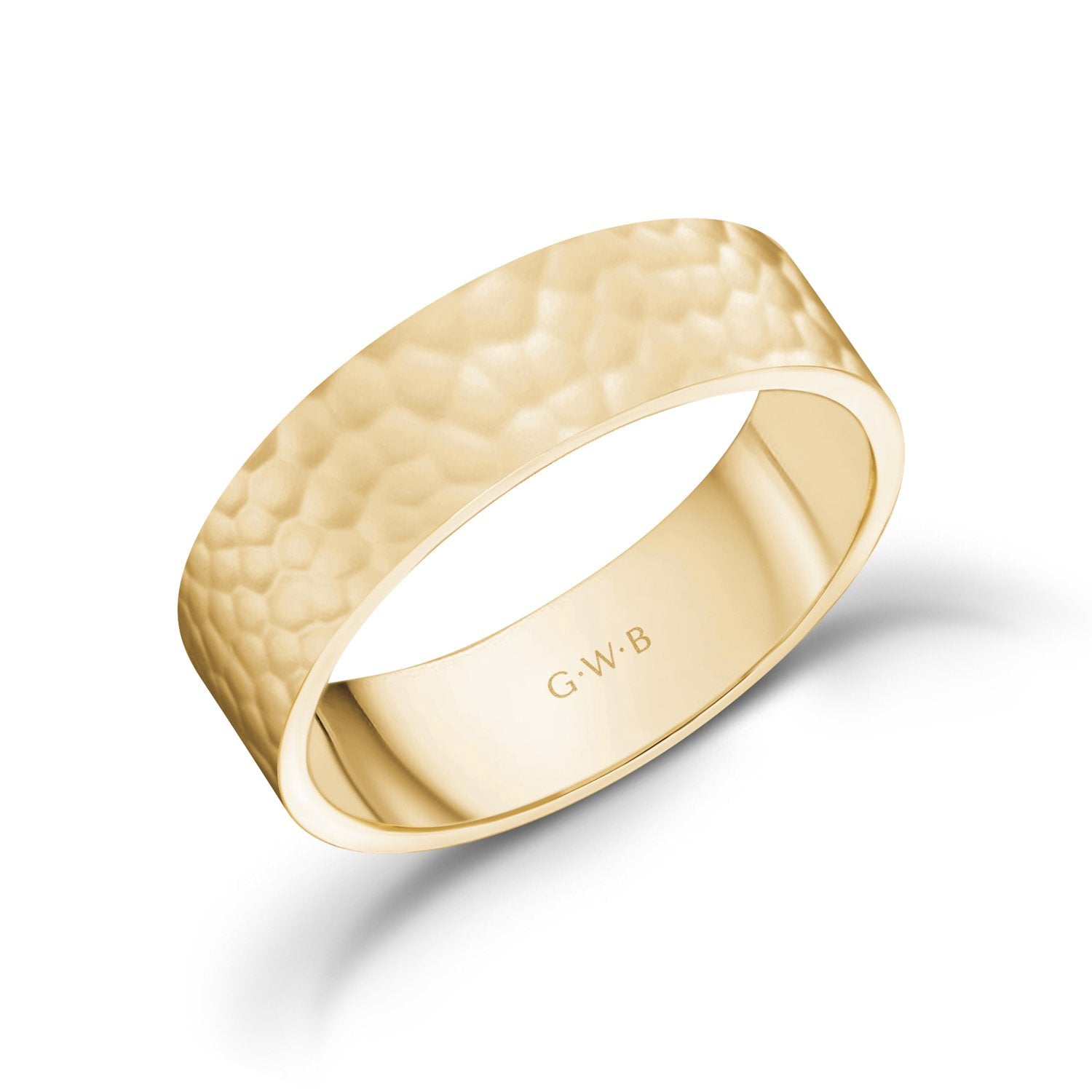 6mm 18K Gold High Polished Hammered Wedding Band