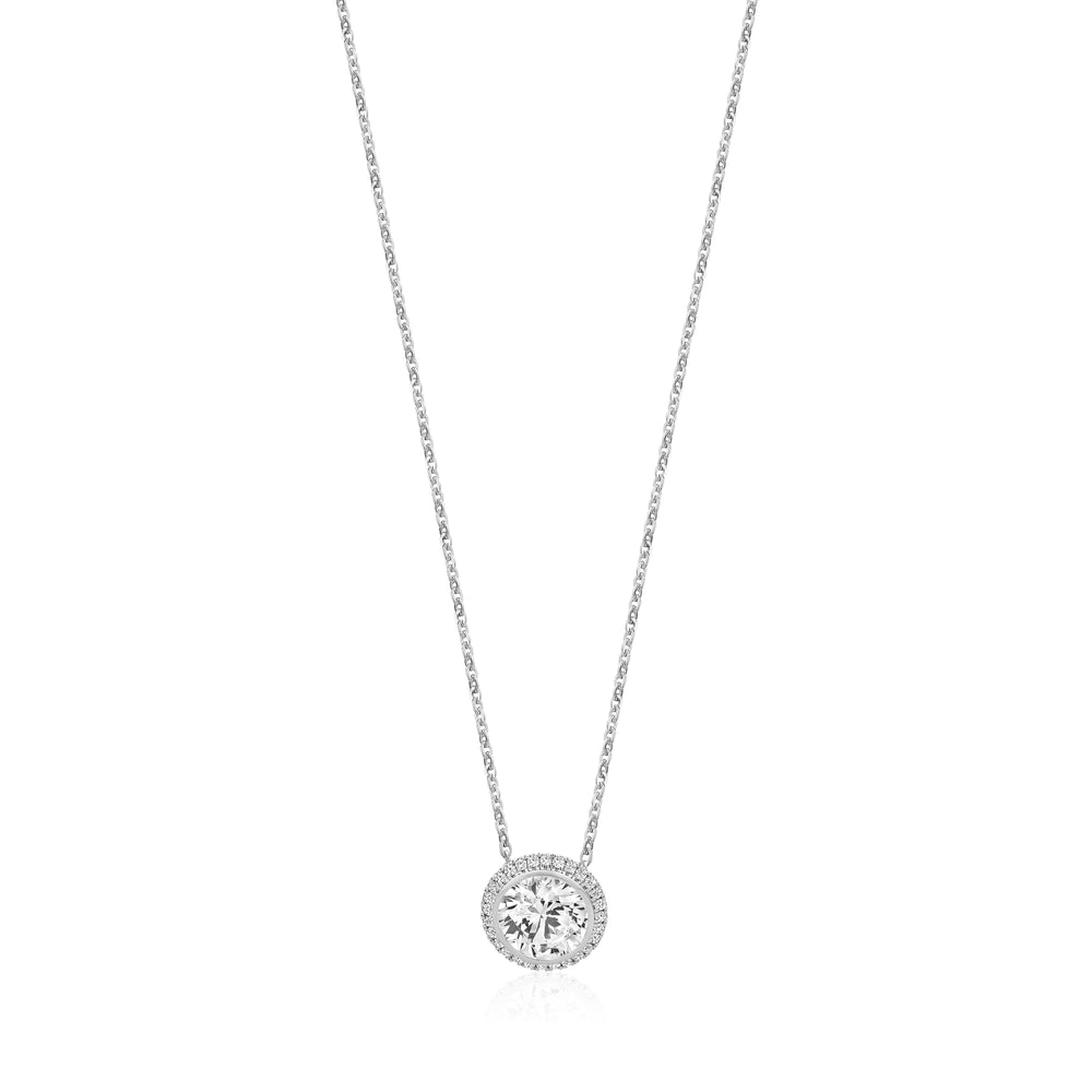 14K White Gold Halo Diamond Pendant Necklace - G.W Bands