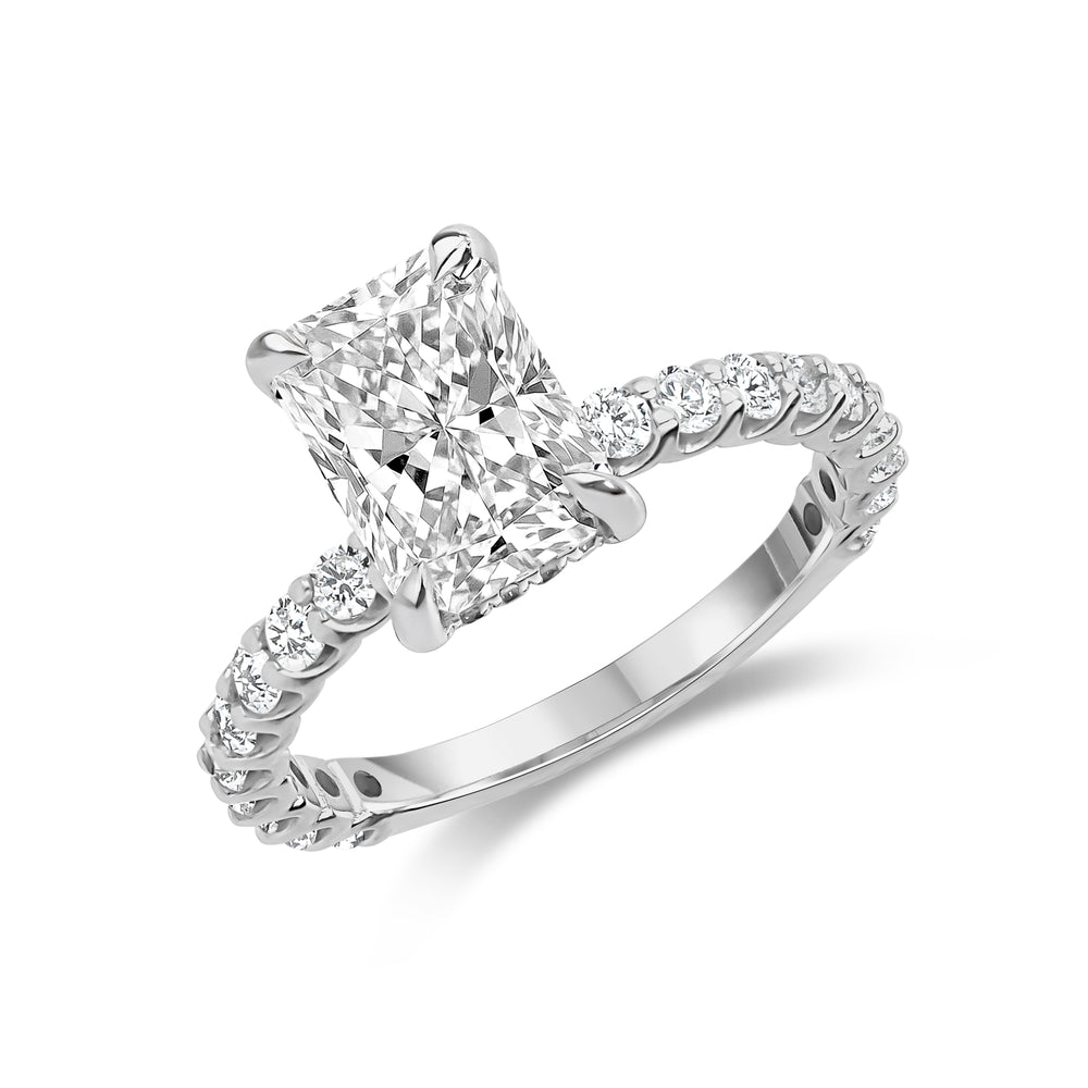 3.00ct Radiant Lab-Grown Diamond Pavé Engagement Ring - G.W Bands