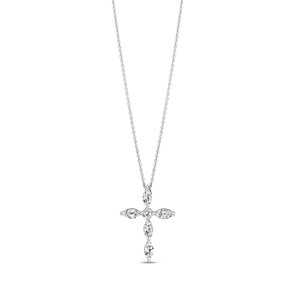 14K Gold Marquise Diamond Cross Pendant - G.W Bands