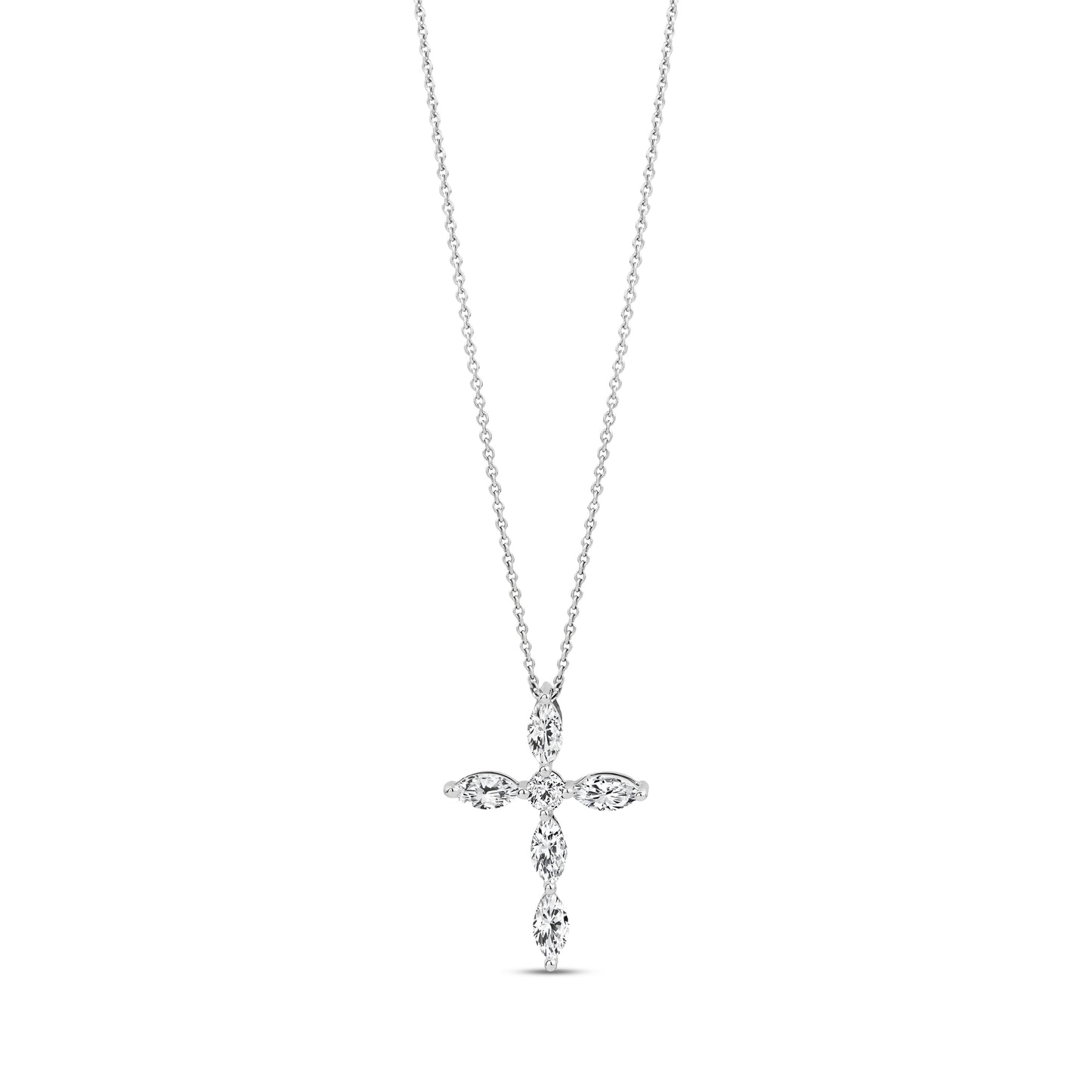 14K Gold Marquise Diamond Cross Pendant - G.W Bands