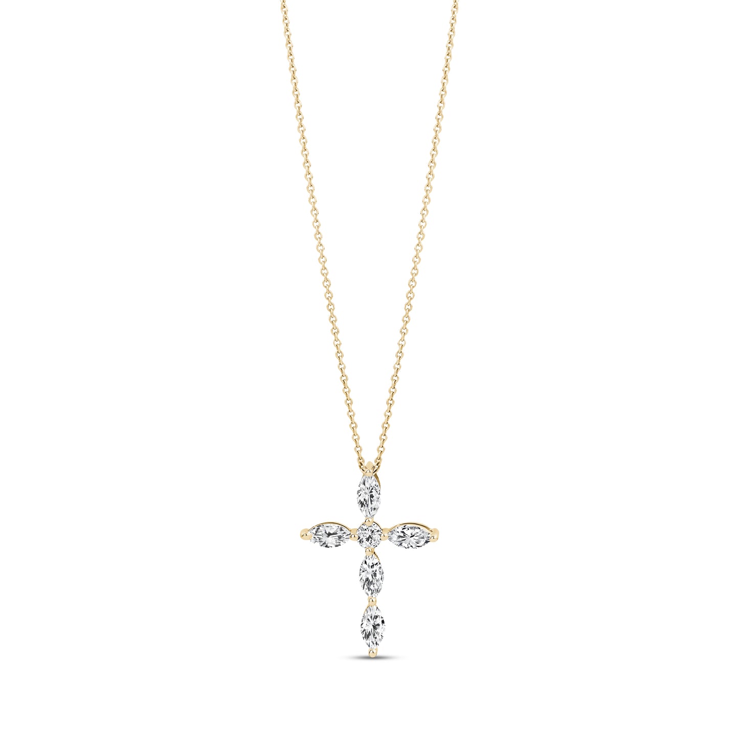 14K Gold Marquise Diamond Cross Pendant - G.W Bands