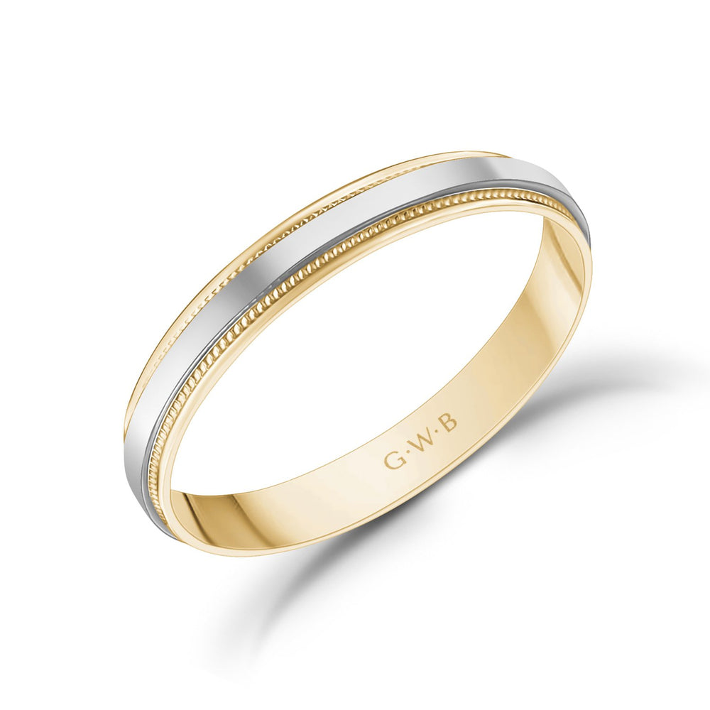 
            
                Load image into Gallery viewer, 3mm 10K Gold High Polished Flat Milgrain Wedding Band
            
        