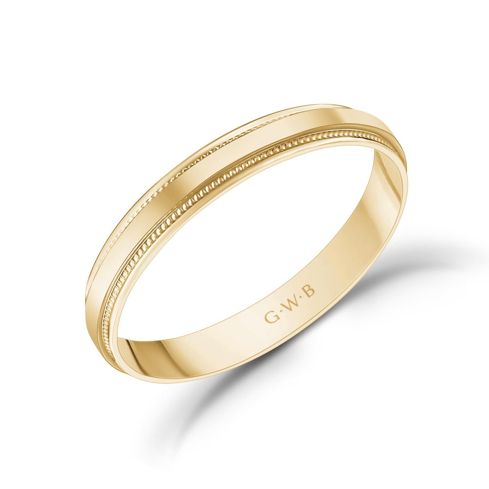 
            
                Load image into Gallery viewer, 3mm 10K Gold High Polished Flat Milgrain Wedding Band
            
        