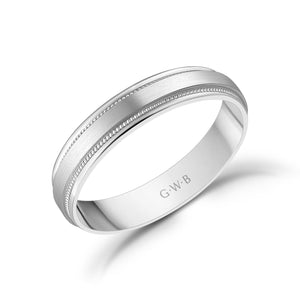 
            
                Load image into Gallery viewer, 4mm 14K Gold Brushed Flat Milgrain Wedding Band
            
        