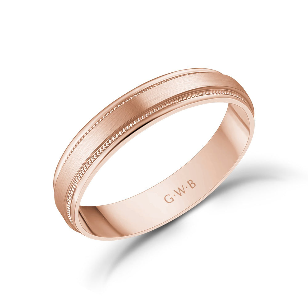 
            
                Load image into Gallery viewer, 4mm 14K Gold Brushed Flat Milgrain Wedding Band
            
        