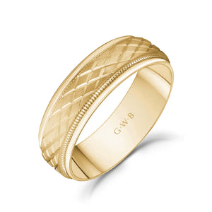 
            
                Load image into Gallery viewer, 6mm 10K Gold Double X Design Milgrain Flat Wedding Band
            
        