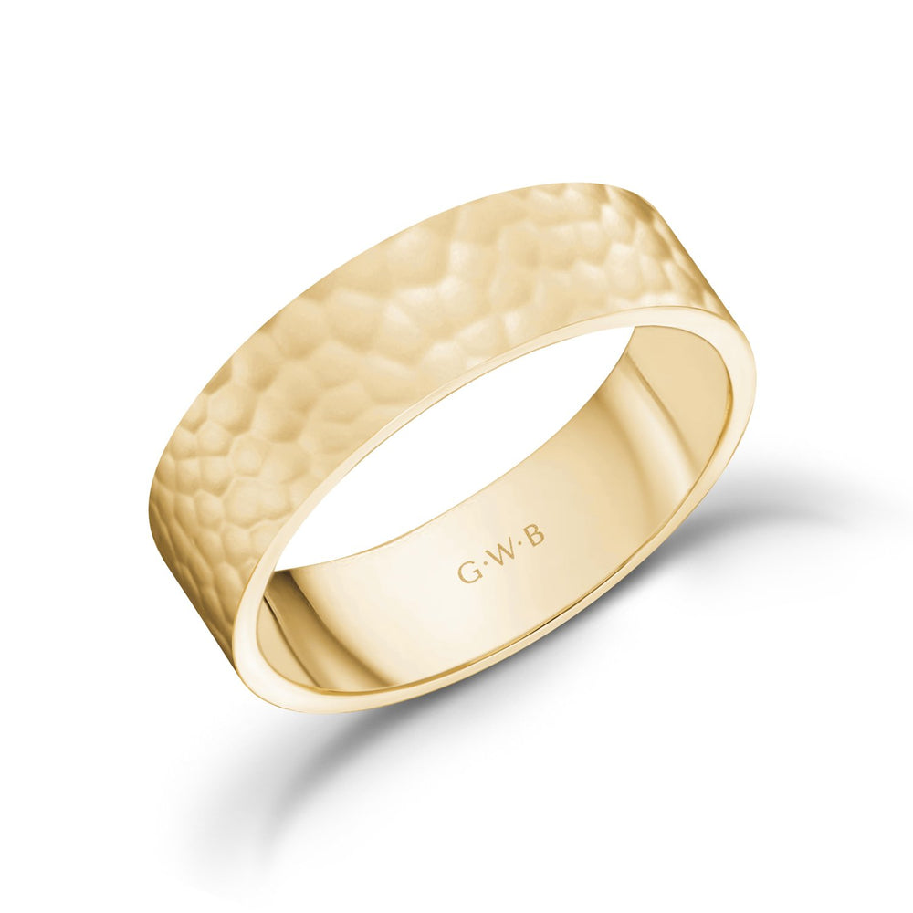 Men's 10k Yellow Gold Hammered Wedding Band - 10mm Wide, Solid Gold, Size 12