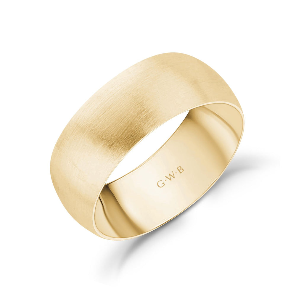 
            
                Load image into Gallery viewer, 8mm 18K Gold Brushed Dome Wedding Band
            
        