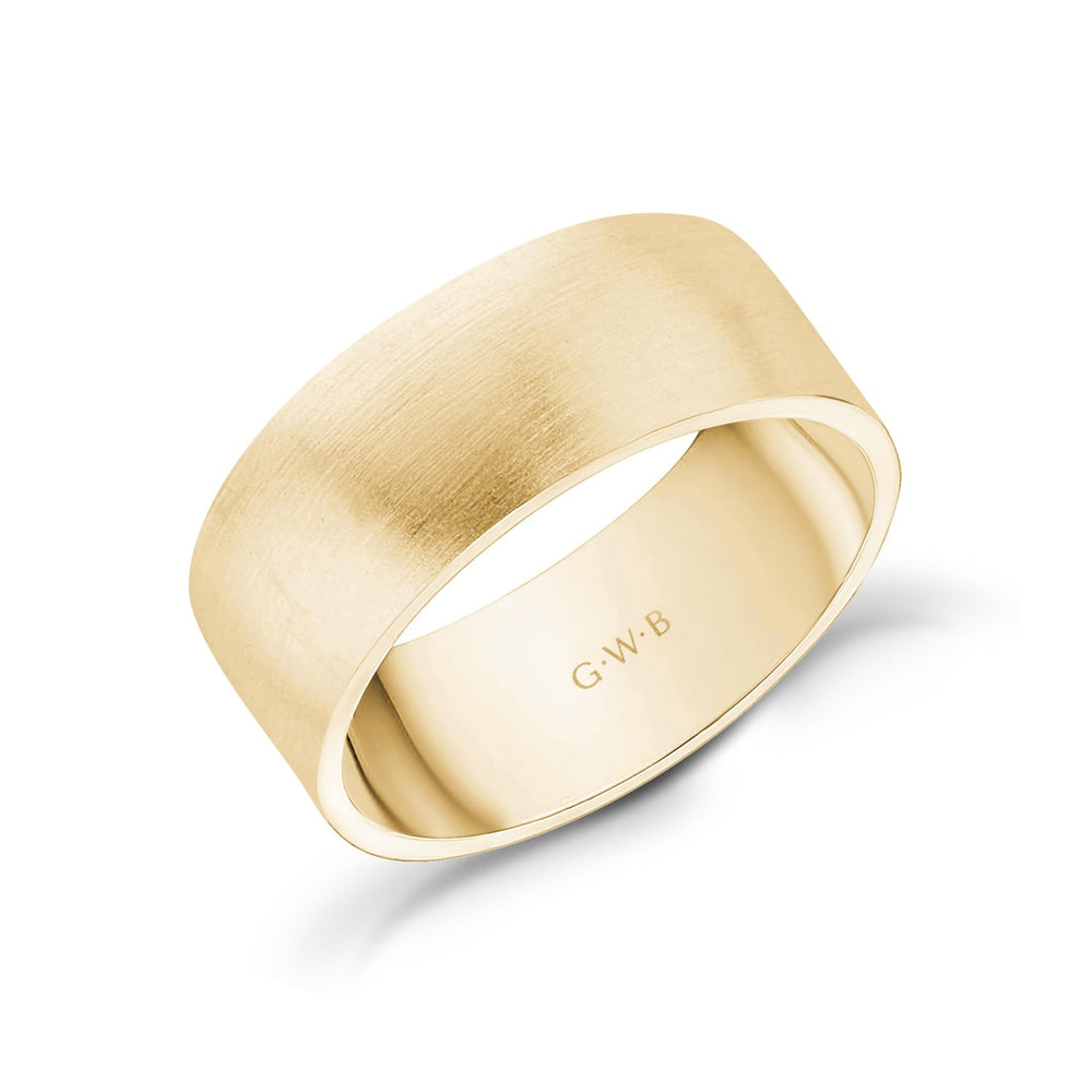 
            
                Load image into Gallery viewer, 8mm 18K Gold Brushed Flat Wedding Band
            
        